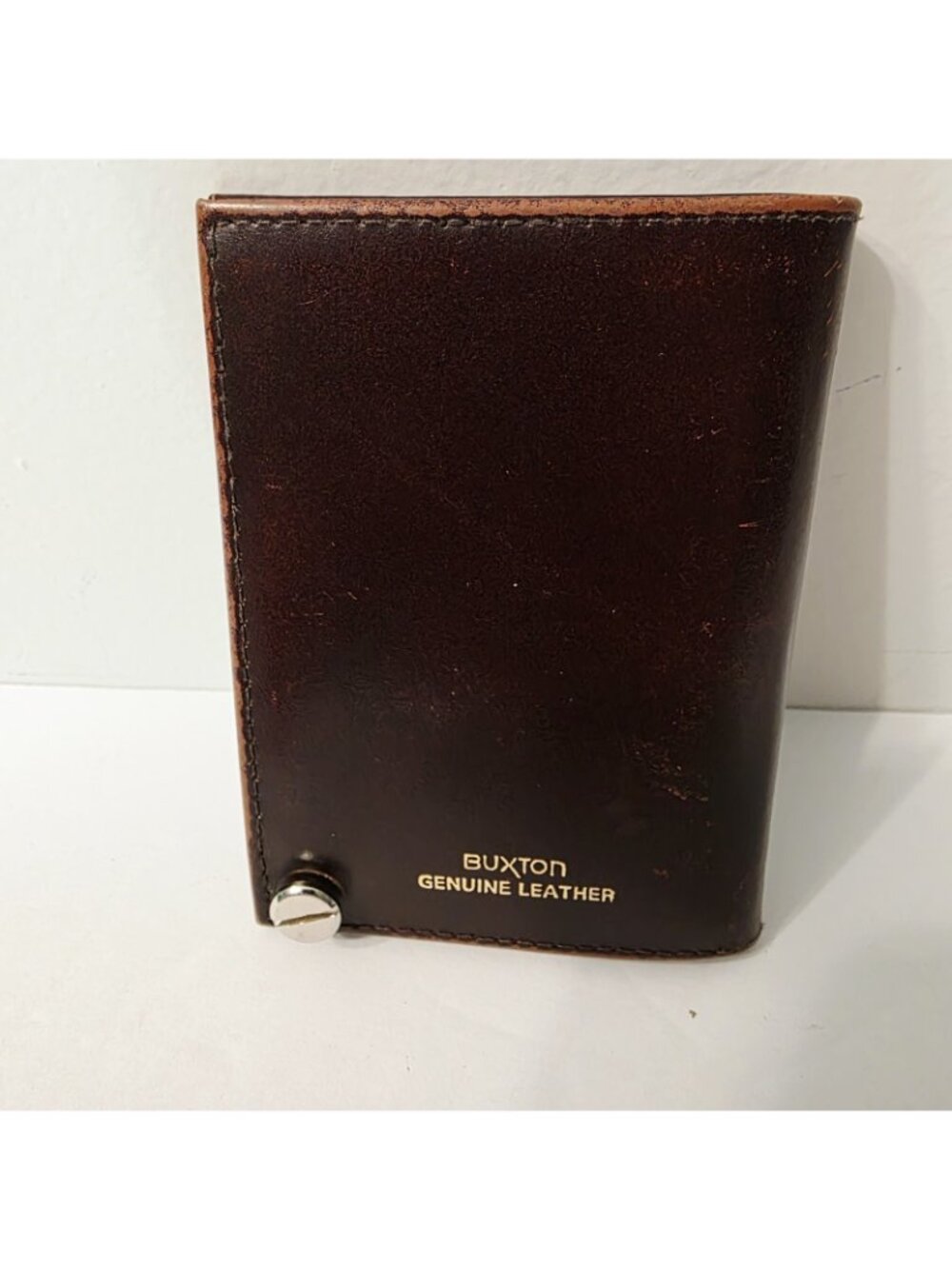 Vtg Buxton Brown Leather Swivel Fan Photo Picture Card Wallet Holder 10 Inserts - Picture 3 of 7